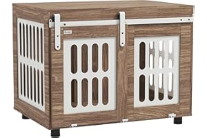 PawHut Szafka dla psa z drzwiami przesuwnymi, średniej wielkości dom dla psa, dobra wentylacja, stolik pomocniczy z regulowanymi nogami, 80 x 59 x 63 cm, orzech włoski