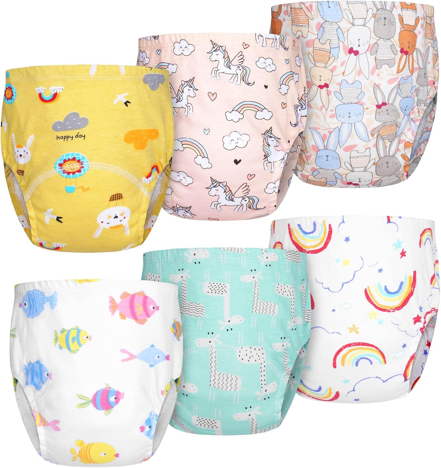 Aolso Calzones de Entrenamiento para Bebé,6pcs Bragas de Aprendizaje,pañal de Aprendizaje Calzoncillos Aprendizaje,Calzones de Entrenamiento Reutilizables para Bebés，110 Pantalones de Entrenamiento