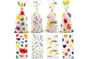 Zi Lan 50 bolsas de celofán de colores para golosinas con motivos de arcoíris, globos de pintura, bolsas de regalo para fiestas, bolsas para dulces, para decoraciones de fiestas de cumpleaños