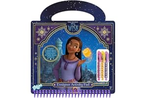 TOTUM Wish Livre de coloriage Disney et livre d'activités créatives avec pochoirs, autocollants, mini stylos gel, couverture rigide et reliure à spirale, pour enfants et fans de Disney, multicolore