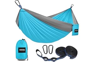 Kootek Camping Hammock 400 lbs Capacity, Portable Hammocks with Tree Straps & Attached Carry Bag, Camping Essentials Gear, Perfect for Outside Indoor Hiking Beach Backpack Travel