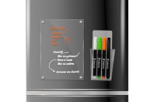 PREVIS Tableau Magnetique Transparent Pour Frigo A5 (16x21cm) Avec 4 Marqueurs de Qualité Supérieure - Tableau Magnétique Acrylique