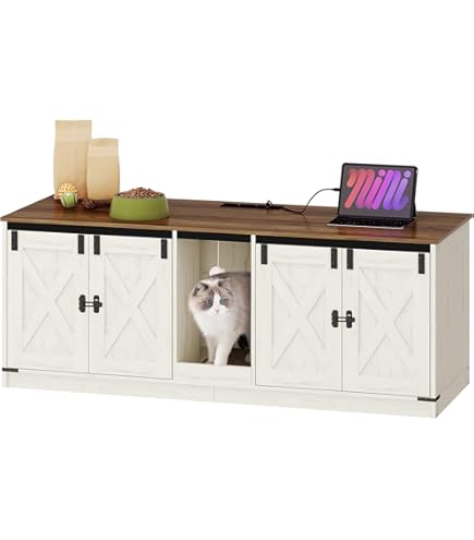 COSTWAY Kattenkast, kattenbak met dubbele deuren en krab-onderlegger, kattenhuis met open plank en 2 vakken, kattenmand, kattenbak, kast, voor katten, honden, huisdieren (bruin