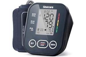 Sinocare Misuratore Pressione da Braccio, Macchinetta Pressione Digitale Sfigmomanometro Professionale con Funzione di Avviso dei Rischi e Bracciale Grande(22-42cm) per Monitoraggio Familiare