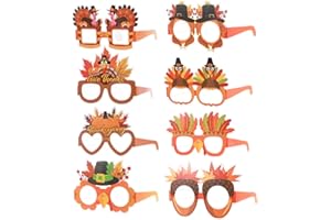 Grevosea 8 Pcs Thanksgiving Paper Glasses, Turkey Eyeglasses Maple Leaves Pumpkin Fall Thanksgiving Sunglasses Party Favors Turkey Party Decorations Photo Props