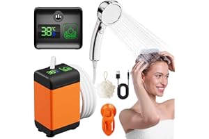 Suewidfay Portable Shower Camping, 7600mah Rechargeable Camping Shower with Smart Display 6.5ft Hose, Outdoor Shower for 180mins Power Suction Pump for Hiking, Travel, Garden, Car Washing, Dog Shower