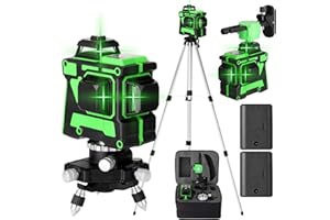 Nivel Láser, KKnoon 360 ° 12 Líneas Nivel Láser Verde Autonivelante Vertical Horizontal Herramienta para Pisos con Batería de Litio de 4800mAh, Soporte de Trípode (3)