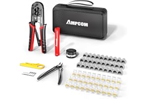 AMPCOM Kit de herramientas de crimpado Ethernet 7 en 1 RJ45/RJ11 para 30 conectores Cat6/Cat5e/Cat5 RJ45 y botas con pelacables en bolsa impermeable portátil