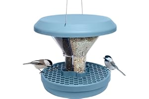 SWISSINNO Smart Bird Feeder Davos - Hanging No Mess Station - Rat and Mouse Proof - Seed Tray Catcher - Robin Blackbird Wild Birdfeeders - Robust and Reliable - Dual food chambers - Light Blue