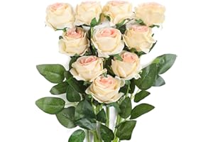 JUSTOYOU Rose Artificielle Fleurs De Soie Bouquet Home Office Arrangements De Mariage Champagne (10 PCS)