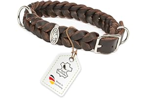 CopcoPet Greased Leather Collar, Braided With Pin Buckle, Braided Dog Collar, Handmade in Germany, High-Quality Cowhide Leather