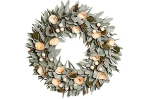DIBOR Winter Wreath Sage Green Wooden Crocus Hanging Front Door Decoration Wreaths 36cm (BP59)