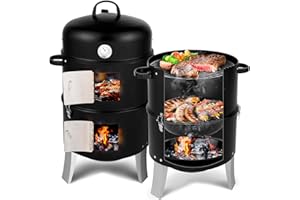Outopee Vertical 18.5" Barbecue Charcoal Smoker, Heavy Duty 3-in-1 Portable Outdoor BBQ Grill Cooker with Built-in Thermometer for Outdoor Backyard Cooking Grilling Camping