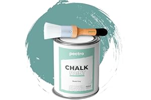 PECTRO Chalk Paint Vernice a Gesso 750ml + Pennello Tondo in Legno Pack - Pittura per Mobili Senza Carteggiare - Chalk Paint Bianco e Colori per legno Efetto Polvere (Verde Bluastro)