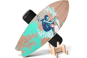 Yigowyigo Balansbräda, Surfin balanstavla trä vuxna barn, balanceboard vingla med rulle och stående core träning balanstavla för surfing, skridskoåkning och fitness 75 x 28 cm (150 kg lastbar)