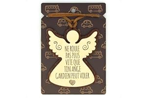 POWER GIFT NE Roule Pas Plus Vite... Pendentif pour rétroviseur en Bois 2 épaisseurs avec cordelette en Cuir. Cadeau Original Qui Vient du cœur pour Vos Proches (07).