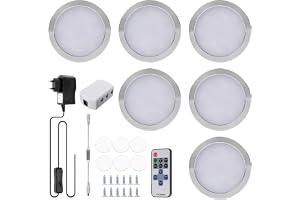 SUNOYA Set med 6 LED-garderobslampor, 12 V, möbellampa med fjärrkontroll, dimbar belysning under möbler, LED-belysning, kök