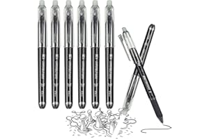 Surcotto 6pcs Erasable Pens Black, Friction Pens with Rubber, Rub Out Pen with Eraser, Eraser Pen for Kids Adults School Writing Stationary Supplies, Erase Clean Easily, Paper Harmless