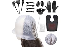 DOINEUFL Hair Brush Highlighting Kit with Hair Dye Brush,Dye Mixing Bowl,Highlighting Cap and Hook Hair Dye Comb,Gloves,Cape,Hair Tools Accessories for Bleach,Hair Colour Highlight (7 PCS)