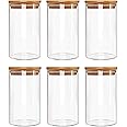 CINSHU INTERNATIONAL 1000 ML Airtight clear glass storage canister with wood lid food storage container jar with sealing bamboo lid for kitchen storage and multipurpose use, set of 6