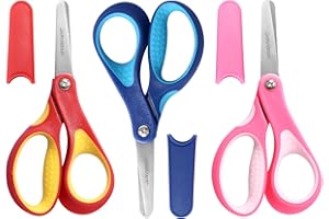 JARVISTAR Kinder Sicherheit Schere,3 Stück Kinderschere Sicherheitsschere Papierschere Bastelschere Gerundete Klingen Schulschere Klein Schere Set für Jungen Mädchen DIY 13 CM (Blau/Rosa/Rot)