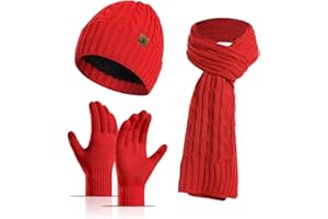 Meajore Mütze Schal Handschuhe Set für Damen & Herren 3 in 1 Winter Beanie Mütze Hals Warmer Schal Touchscreen Handschuhe Strickset