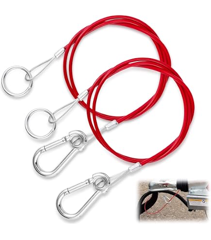 Cavo Di Sicurezza Per Rimorchio E Roulotte – 1 Metro Con Moschettoni (Rosso, Resistente) - 2