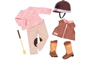 Our Generation Riding in Style Outfit – Deluxe Equestrian Outfit for 18-inch Fashion Dolls – 6 Piece Clothing and Horse Riding Accessories Set