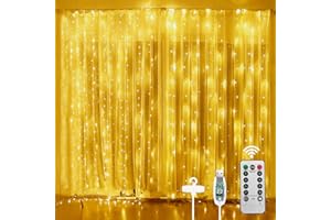 Vicloon Kurtyna świetlna LED, 3M*3M 300 diod LED Łańcuch świetlny USB i akumulatorowe z pilotem, wodoodporność IP65, 8 trybów, kurtyna świetlna LED na Boże Narodzenie - Ciepła biel