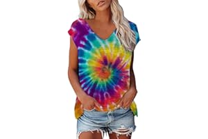 VIUNYCHN Tank Top Damen Ärmellose Sommer,Bunt Batik mit O Ausschnitt Tie Dye Regenbogen Print Tanktop T-Shirts Bluse T Shirt Oberteile T-Shirt Tee Tops Pullover Hemd Elegante Casual Locker Festlich Teenager