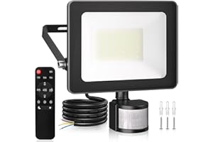 CLV Security Lights Outdoor Motion Sensor, 35W 3290LM Dimmable PIR Lights with Remote IP66 Waterproof Outside Light with Sensor, 6500K LED Outdoor Light for Backyard Garden Garage Porch