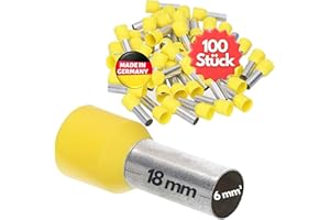 Kalitec AE618GR tulejki kablowe, 100 sztuk, izolowane, 6,0 mm², długość 18 mm, żółte, Made in Germany, jakość przemysłowa