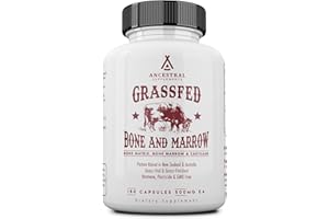 Ancestral Supplements Grass Fed Beef Bone and Marrow Supplement, Bone, Skin, Oral Health, and Joint Care Supplements Promote Whole-Body Wellness, Non-GMO Whole Bone Extract, 180 Capsules