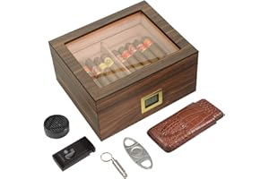‎VOLENX Volenx Handgefertigter Humidor Zigarren, Zigarren Humidor Set mit Feuerzeug, Zigarrenschneider und Zigarrenbohrer für ca. 50 Zigarren, Tolle Geschenke für Männer (Keine Zigarren)