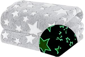 WICKED GIZMOS WG WICKED GIZMOS Glow in the Dark Blanket – Soft Fluffy Fleece Blanket for Kids, Cosy & Snuggly Flannel Throw, for Girls or Boys – Grey Stars, 127 x 152 cm