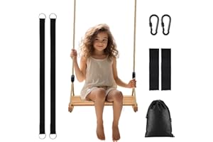 AnExer Columpio de Madera, Columpio de Jardín para Infantiles Pequeños Patio de Interior y Exterior, Columpio con Cuerda Ajustable para Niños Adultos - Carga Máxima 100 kg