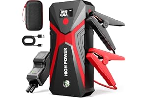 NHOWIN Jump Starter Power Pack, 4-IN-1 Car Battery Booster (Up to 8.5L Gas or 5.0L Diesel Engine) with Leads, Portable Car Jump Starter Power Bank with USB Fast-Charging Port and LED Flashlight