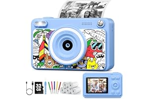 GREENKINDER Appareil Photo Instantané, 2.4" Écran Appareil Photo Enfant avec 32GB & 5 Rouleaux de Papier d'impression, Cadeau Jouet pour Enfant Garçons Filles 3-14 Ans