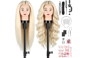 TwoWin Övningshuvud för frisörer: 61 cm (24 tum), 80 % äkta hår, modelldocka, kosmetologi, dockhuvud, skyltdocka, hårstyling med klämstativ och tillbehör, blond, lämplig för uträtning, lockning och permanent.