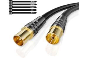 Mygatti 1.5M RG6 Cavo Antenna Maschio Femmina 4K,cavo TV HD Coassiale-75 Ohm-Connettori in Metallo Robusto Dorato,per la TV Digitale e analogica-con 5 fascette per cavi