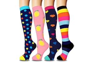 ‎ACTINPUT ACTINPUT 4 Paar Kompressionsstrümpfe für Damen Herren, Bunte Stützstrümpfe Kompressionssocken für Sport, Flug, Laufen, Reisen, Radsport, krankenschwester