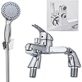 Shower Mixer Taps Bath Tub for Bathroom Luxury Bathroom Bath Filler Tap with Shower Mixer Taps Chrome Hand Held Solid Brass Sink Bath with Shower Handset and Hose Attachment