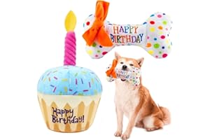 LEKEFETO 2 juguetes de peluche suave para perros, juguetes de cumpleaños para perros, juguetes de peluche para perros, juguetes para cachorros y huesos (pasteles y huesos)
