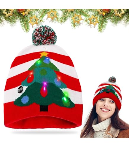 Cappello Di Natale Luminoso A LED - Maglia Con Luci Colorate, 3 Modalità, Per Bambini E Adulti, Festa Natalizia