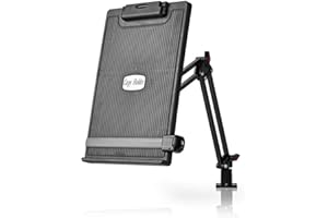 Ex-Pro Full Motion Ergonomic Adjustable Desk Mount Copy Holder with Line Guide, Document Holder with Adjustable Arm and Clip, Black/Grey