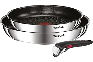 Tefal Ingenio Emotion - Juego de 2 Sartenes 22/26 cm + Mango extraíble, Apto inducción, antiadherentes, revestimiento titanio, Thermo-signal, apto lavavajillas y horno