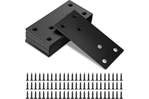 IYEREER 12pcs Chapas Metalicas Chapa Perforada Acero Inoxidable, Pletinas Metalicas Planas, Placa Union Conector Plano, Placas de Unión Planas, Soportes de Placas Perforadas de Reparación(80 x 40mm, Negras)