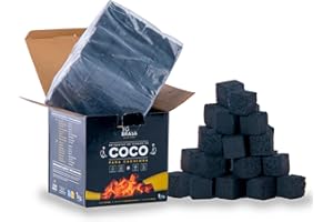 BIOOLIVERY LABS TodoBrasa® CC1 Charbon Végétal de Coco - Briquettes de Charbon Naturel - Boîte de 1 kg Premium - Idéal Barbecue sans Fumée - Spécial Narguilé Shisha - Hookahing.