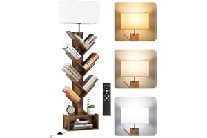 OUTONLIFE Libreria a Forma di Albero in Legno con Luce, Scaffale Autoportante a 6 Ripiani ad Angolo con Telecomando – Libreria Salvaspazio per Libri, CD, per Soggiorno, Studio, Ufficio(Rustic Brown)
