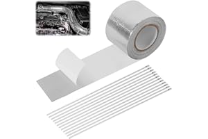 DELAESI Hitzeschutzband Auspuff 10M x 5cm Auspuff Dichtband Auspuffband Selbstklebend mit 12 Kabelbinder Auspuff Reparaturset für Auto Motorrad Krümmer